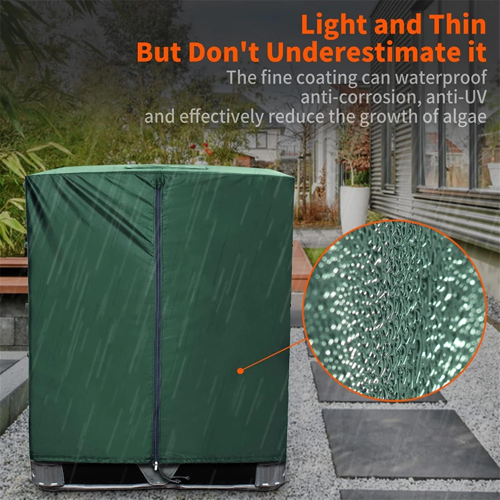 Funda deposito IBC Tanque de Agua 330 galones Cubierta de Bolsa Cremallera 420D Material de protección Solar Pesado 1000L Cubierta de protección de jardín al Aire Libre(Green)