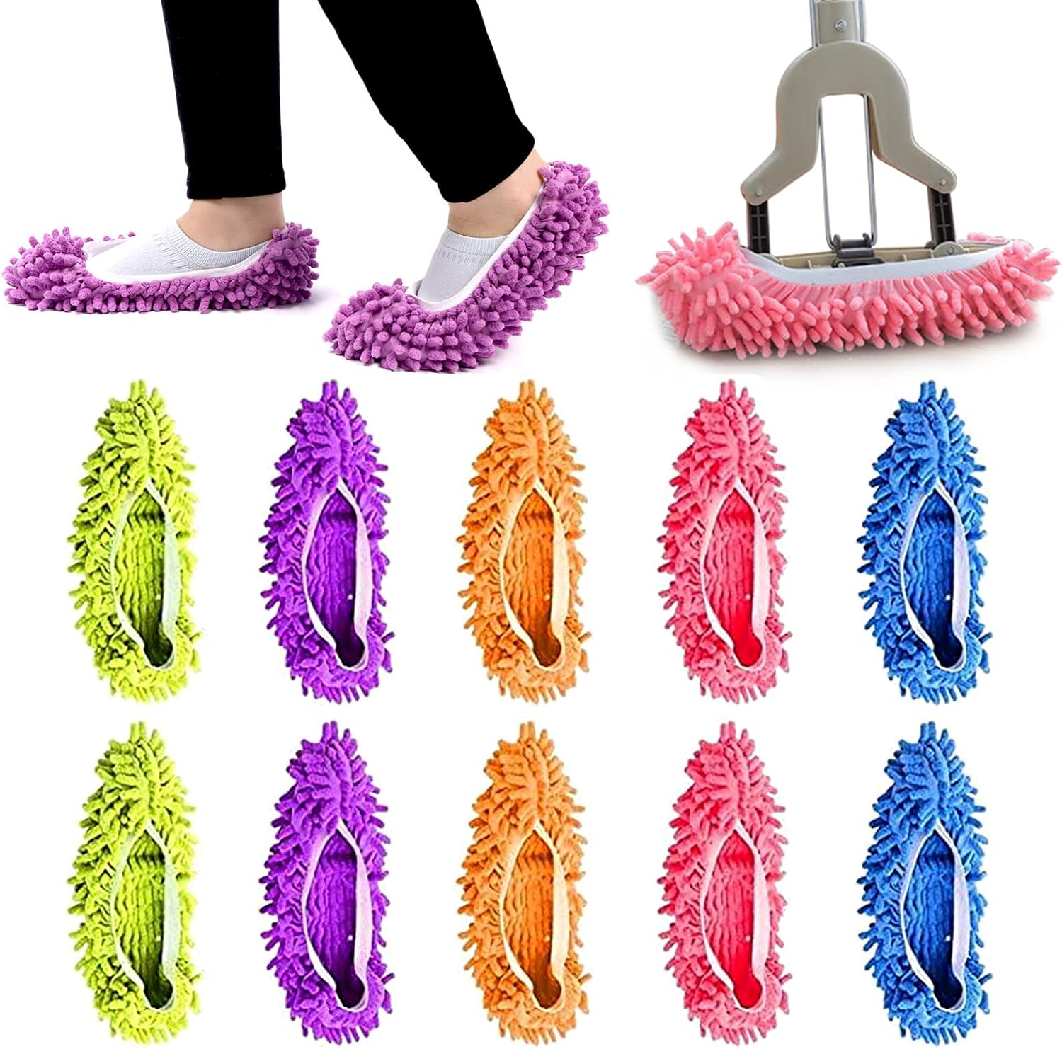 Tanstic 10Pcs 5 Colors Mop Slippers Shoes Cover, Microfiber Dust