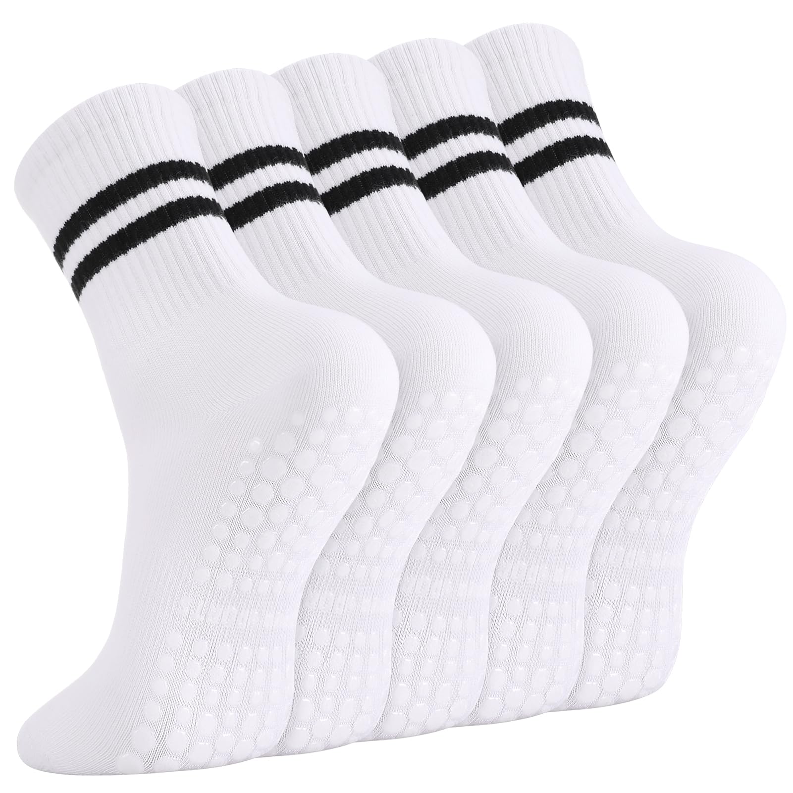 Apricitie 5 Paar Pilates Yoga Socken, Damen Stoppersocken Rutschfeste Socken mit Noppen 38-42, Baumwolle Yoga Grip Antirutschsocken für Ballett Fitness Krankenhaus