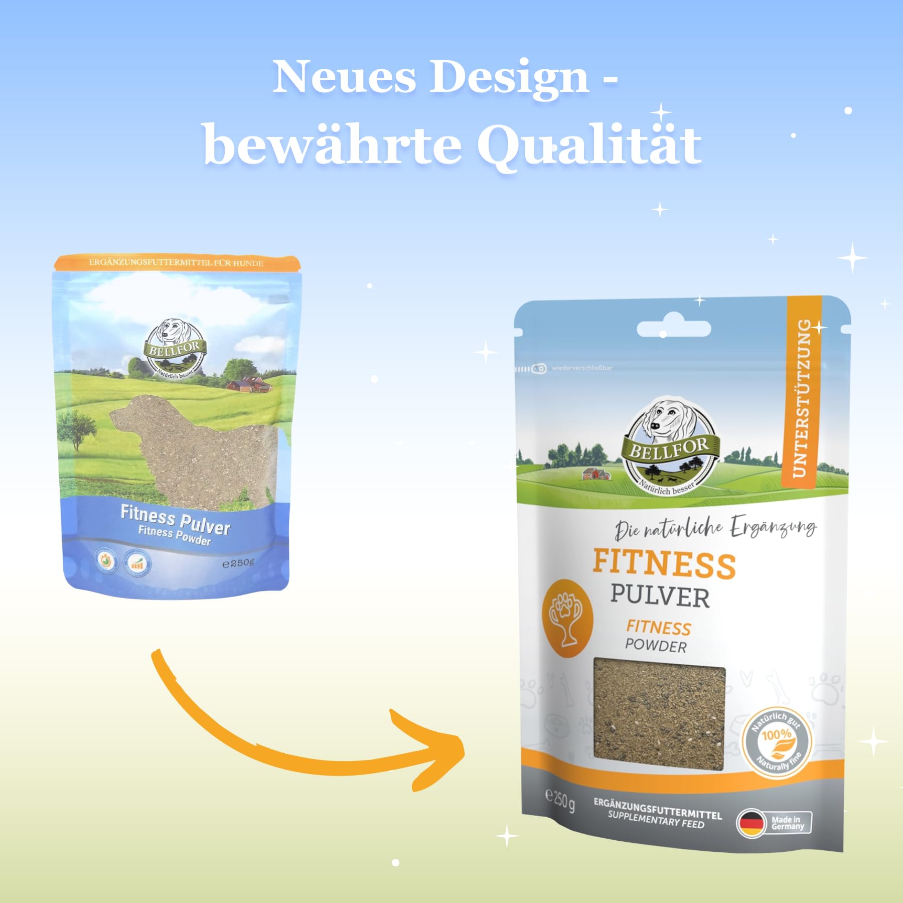 Bellfor Fitnesspulver für Hunde 250 g – Ergänzungsfuttermittel mit Insektenprotein und Aminosäuren für aktive Hunde