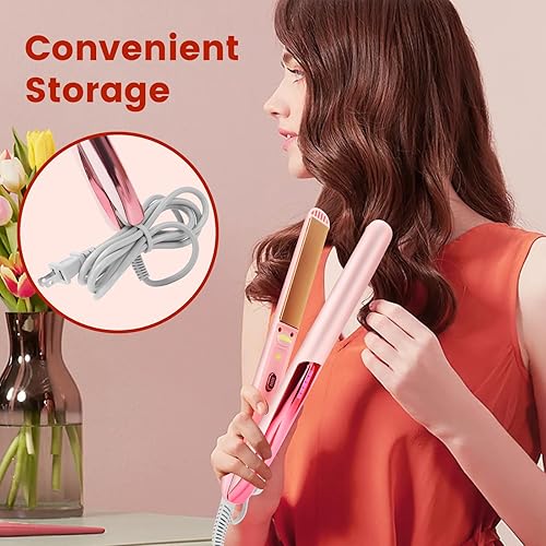 Miniatura 5 de Bo'laiya Plancha y rizador de pelo 2 en 1, con tecnología ultra suave con revestimiento de cerámica, calentamiento ultrarrápido, memoria TEM, el