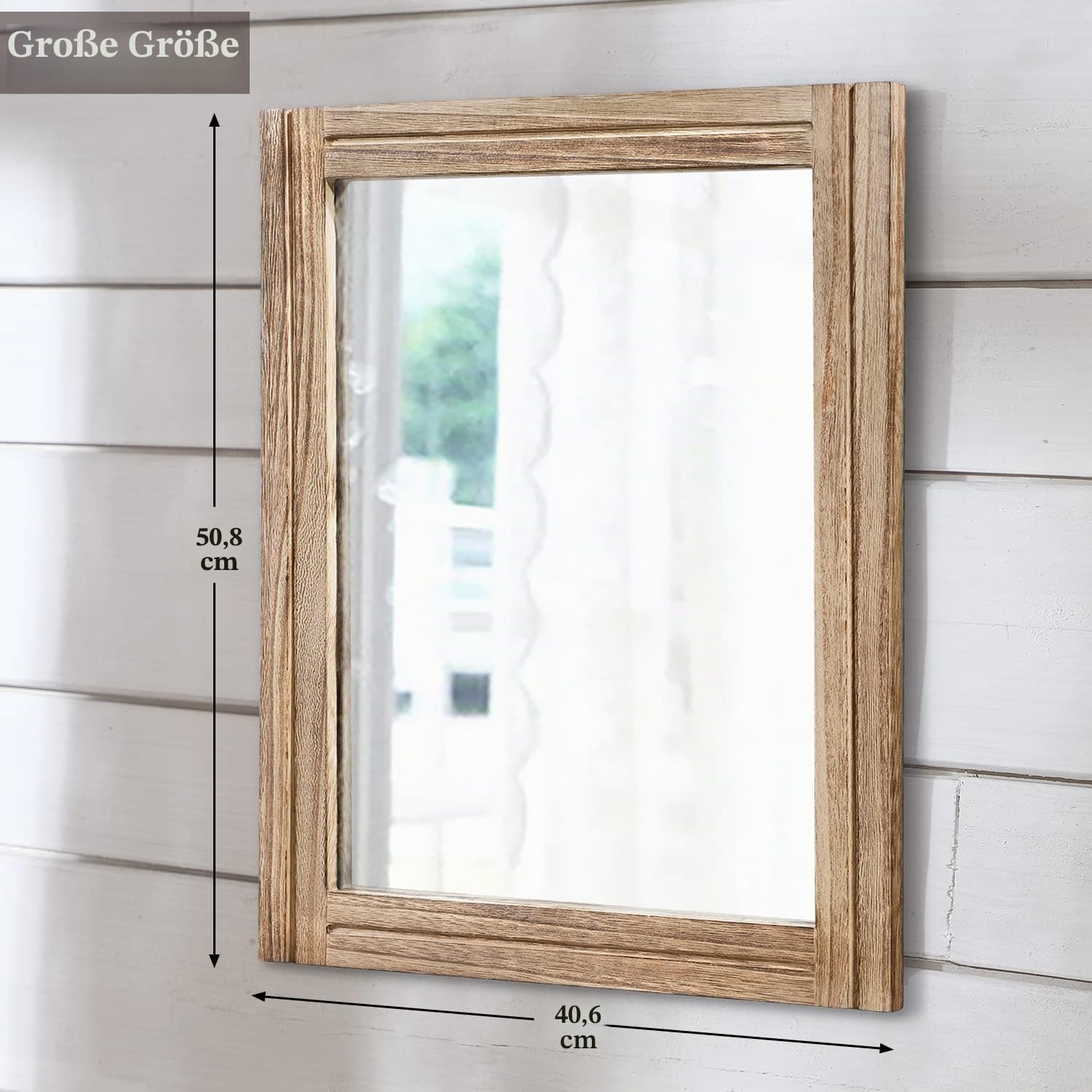 AAZZKANG Rustikale Spiegel für die Wand, rechteckig, Holzrahmen, Spiegel, 50 x 40 cm, Bauernhaus, Schlafzimmer, Badezimmer, dekorativer Spiegel