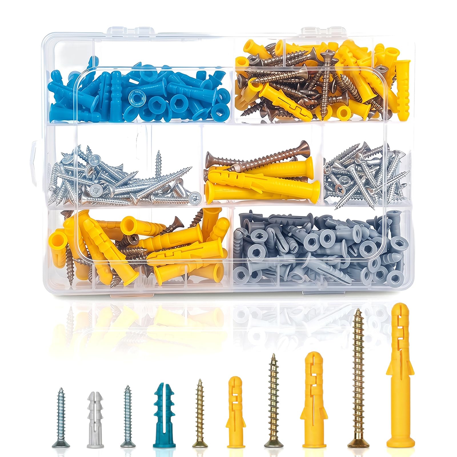 320Pcs Screws and Wall Plugs Set, Raw Plugs Assorted and Plasterboard Screw, Plasterboard Wwall Plug, Concrete Screws for Plasterboard Fixings for Brick Concrete Drywall