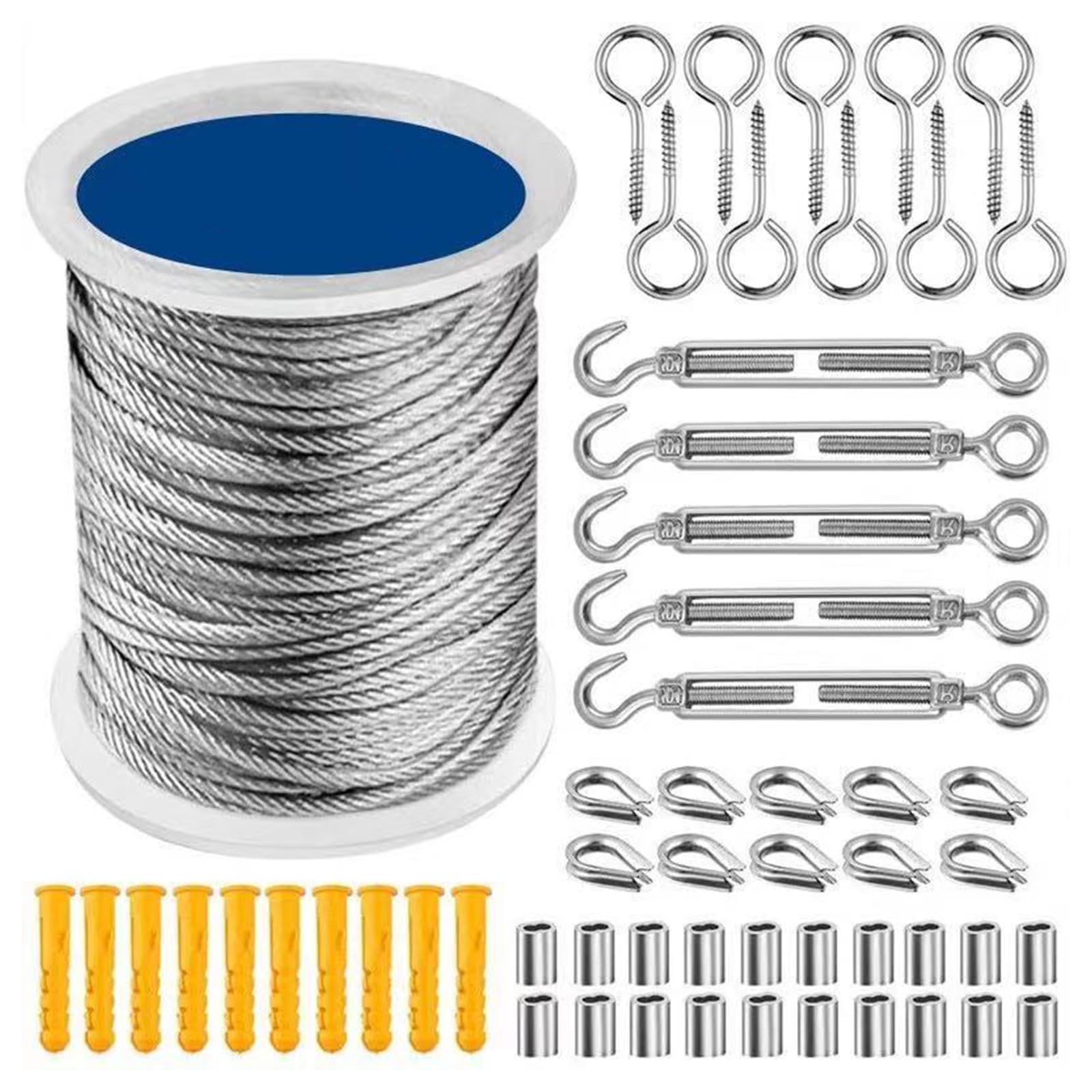 Jazuaiao A Stainless Steel Coated Wire Rope Hanging Kits For Garden Fencing Steel Wire Rope Suspension Set & Easy To Use Fence Plant Training Kits Stainless Coated Hanging For Garden Fencing Suspension &