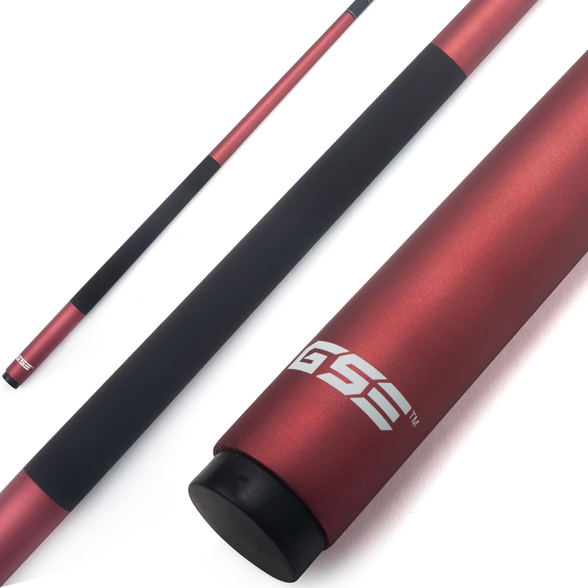 GSE Games & Sports Expert 58" 2-Piece Fiberglass Graphite Composite Billiard Pool Cue Stick for Men/Women, Billiard Cue Stick for House or Commercial/Bar Use (Matte Red, 21 Oz)