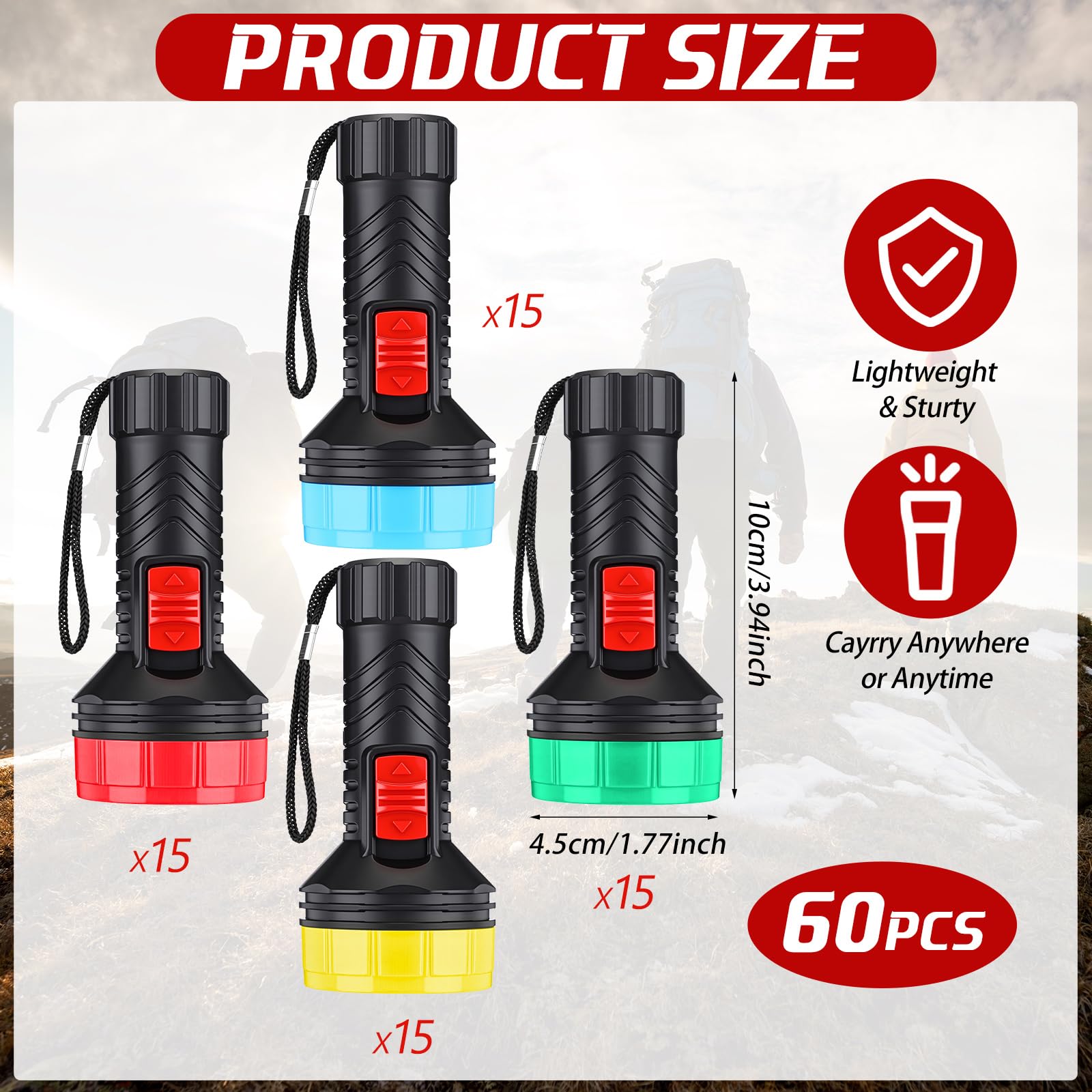 Hortsun Mini-Taschenlampen mit Umhängeband, LED-Schlüsselanhänger, Kunststoff-Taschenlampe für Licht, Nachtlesen, Notfall, Camping, Wandern, Outdoor, Zuhause, 60 Stück