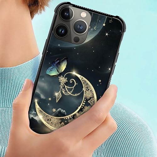 Miniatura 5 de DAIZAG Funda compatible con iPhone 15 Pro, funda de poliuretano termoplástico (TPU) de fantasía retro dorada con luna estrellada y mariposa para