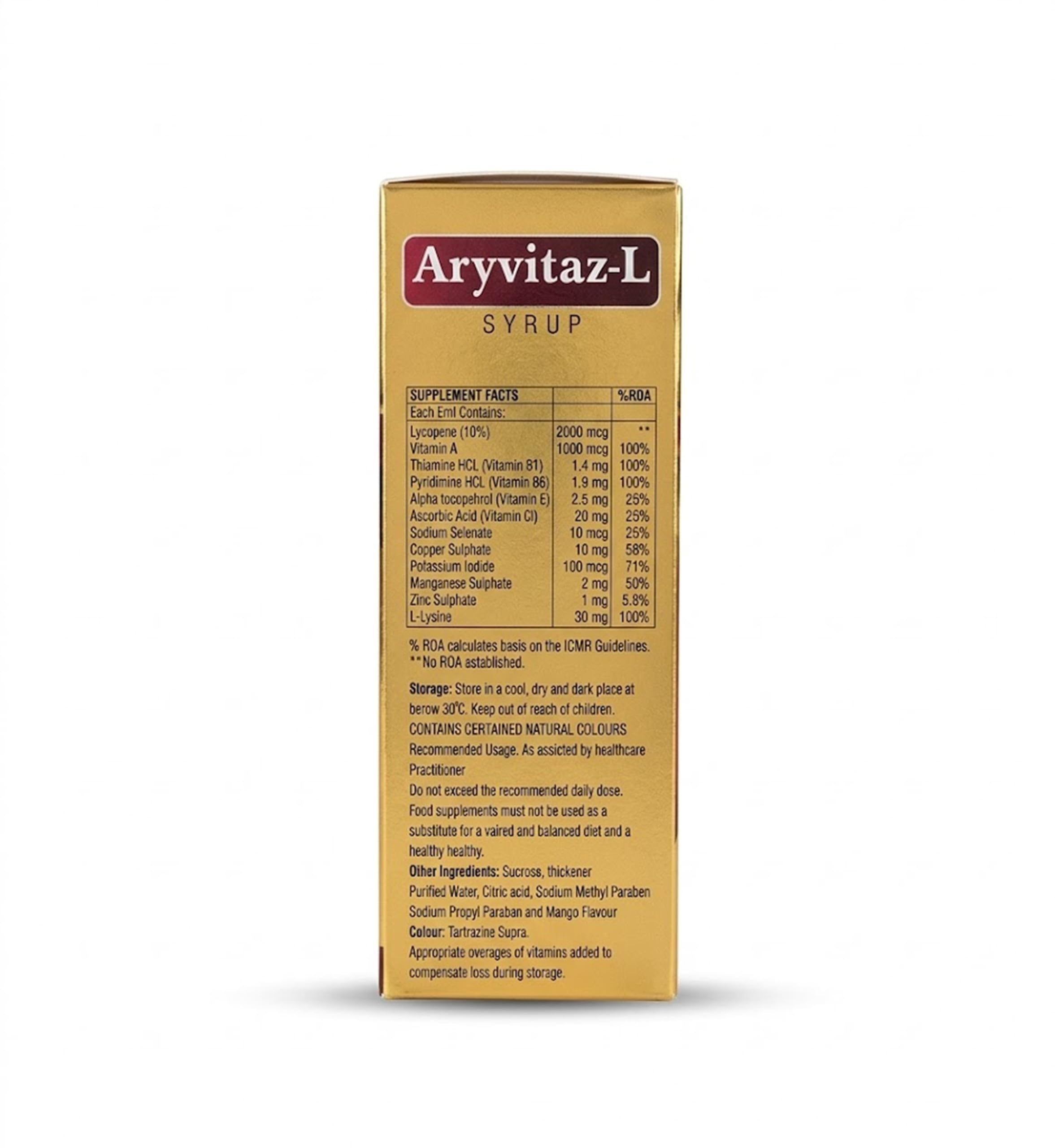 Aryusa ARYVITAZ-L Syrup 200ml Multivitamin & Lycopene with L-Lysine 1