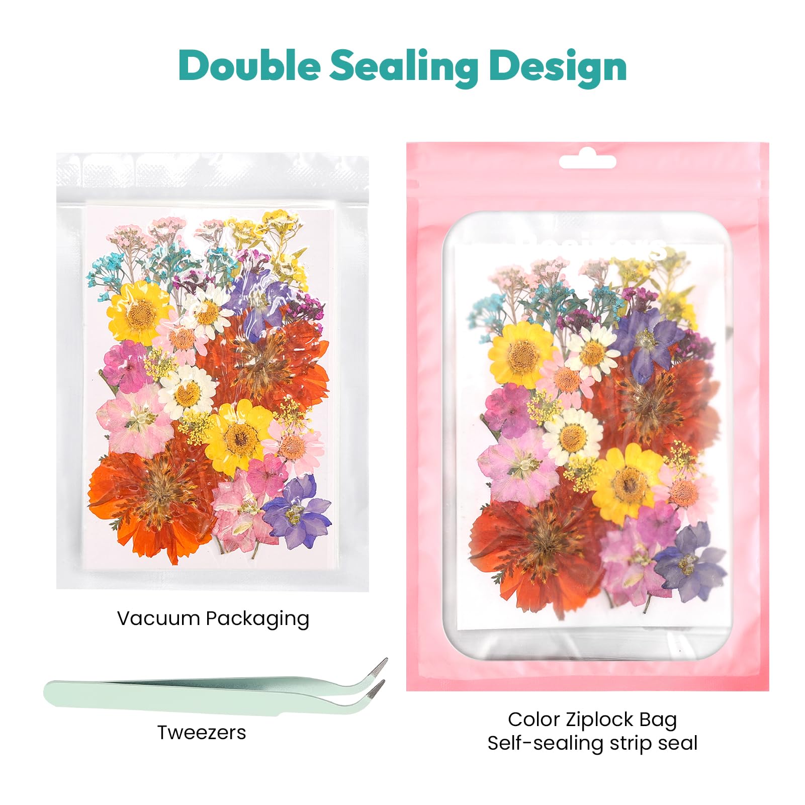Resiners 58Pcs Flores Secas Prensadas para Moldes de Resina, Kit de Hojas Secas de Flores Reales Prensadas Rosa para Manualidades de Resina Fabricación de Joyas Scrapbook Tarjetería Jabón Vela DIY