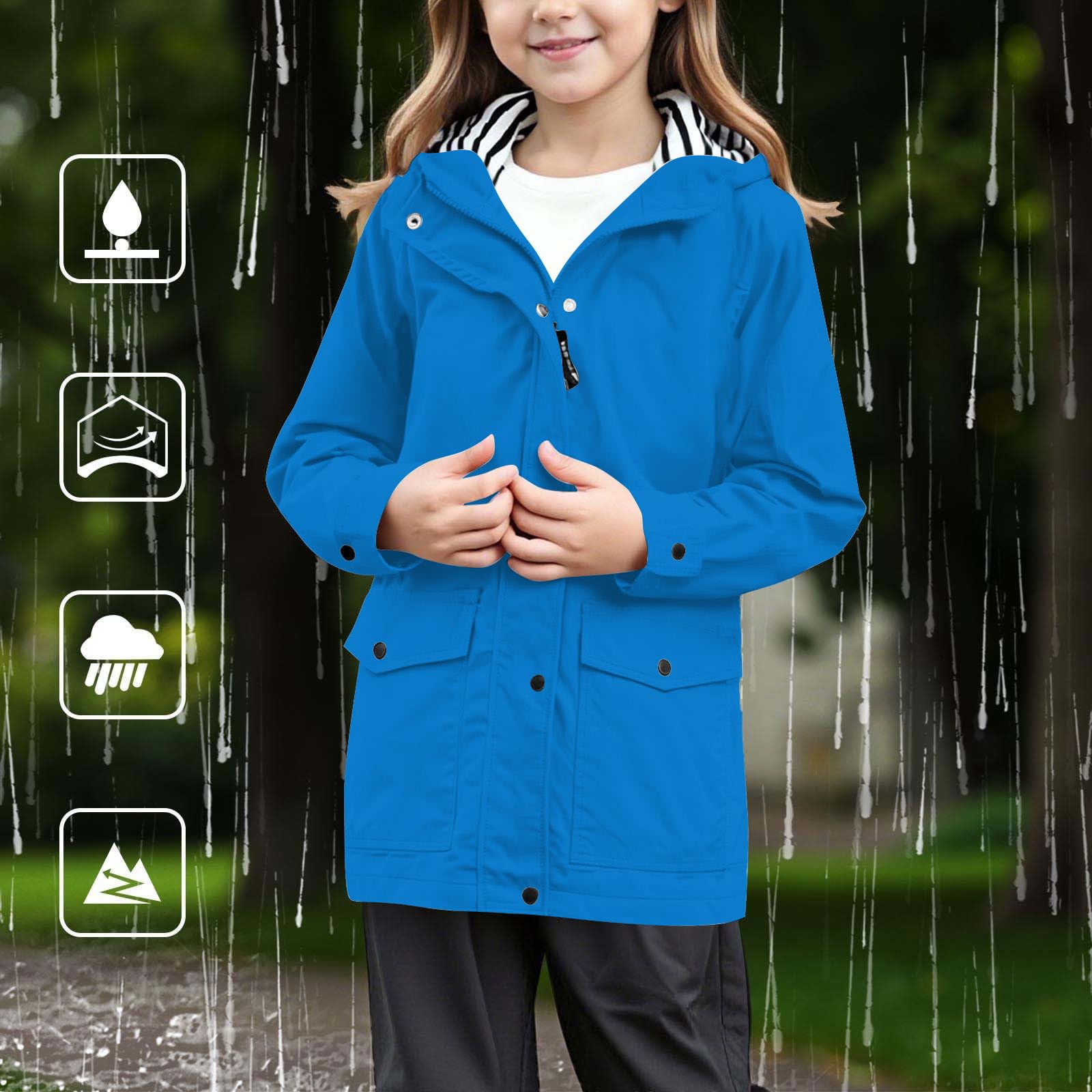 Generico Giacca Da Pioggia Bambino,Giacca Antipioggia Per Bambine Con Cappuccio Leggera Antivento Da Gioco All'Aperto Per Bambini Softshell Antivento Autunnale Per Escursioni Ciclismo Passeggiate