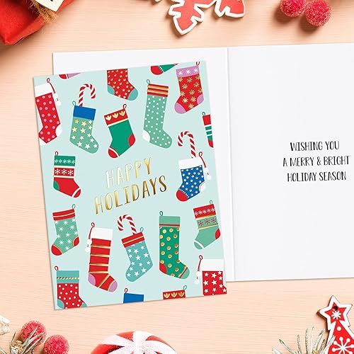 Miniatura 7 de Sweetzer & Orange Juego de tarjetas de Navidad  24 tarjetas navideñas de lámina dorada con sobres rojos  6 diseños surtidos en caja para un fácil