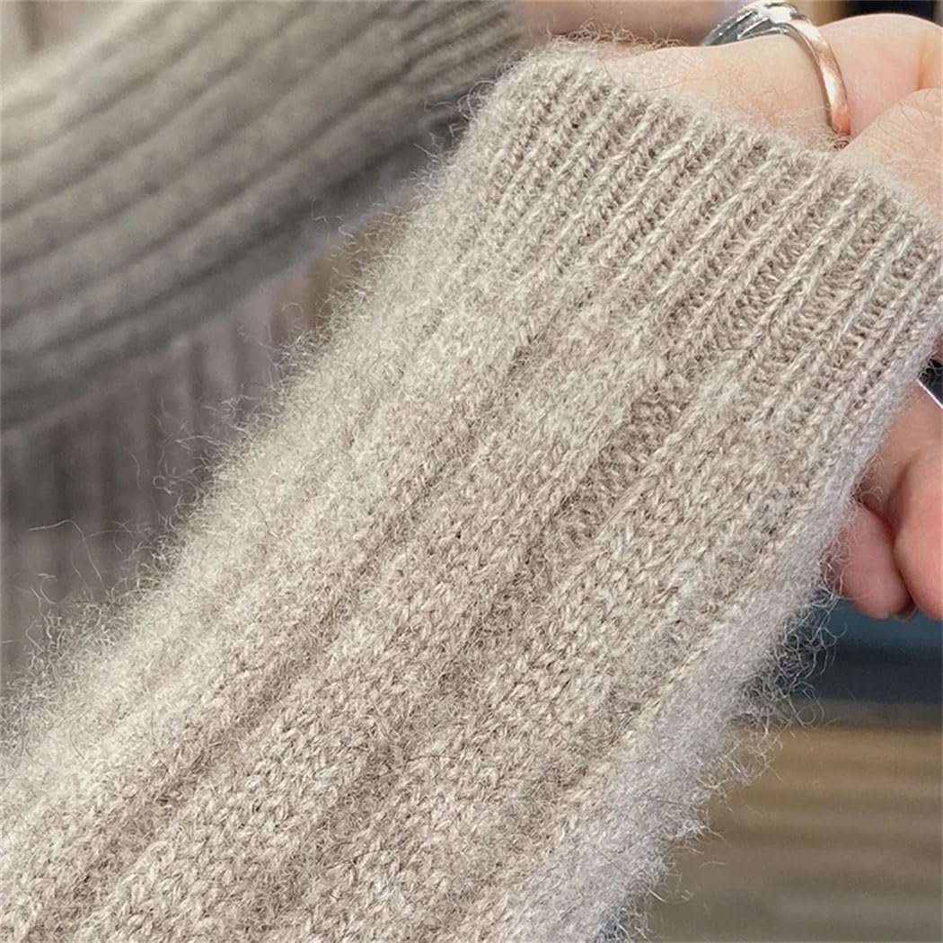 Women's Solid Color Quarter Zip Round Collar Sweater 100% Wool Soft Knitted Jumper Winter Basic Thermal Tops