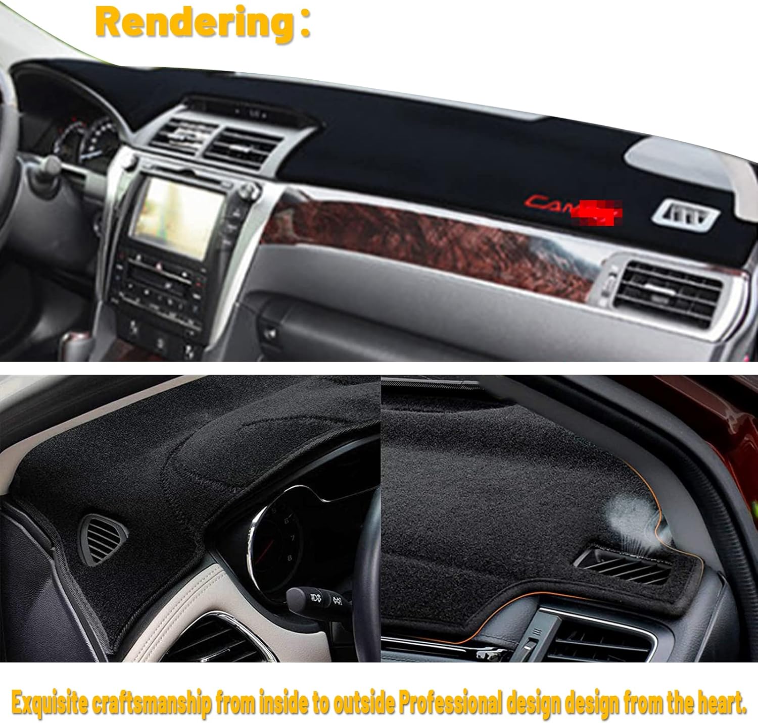 Dashboard Dash Board Cover Mat Pad Carpet Non-Slip Custom Compatible with Toyota Camry 2012 2013 2014 2015 2016 2017 Protector Sunshield (Black Trim)