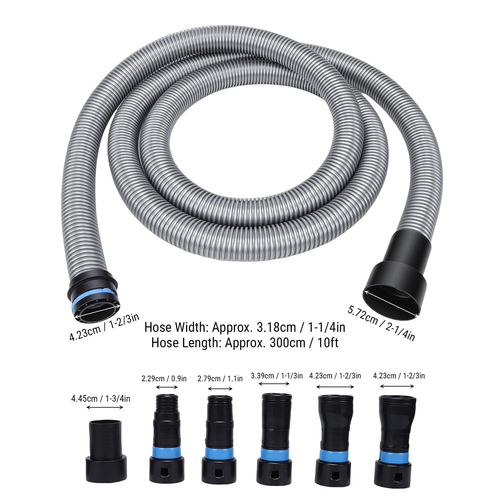 Fabater Kit de Manguera de Recolección de Polvo, Manguera de Aspiradora de 1 1/4 Pulgadas X 10 Pies con 6 Adaptadores y de Rápido, Compatible con la Mayoría de Herramientas