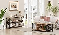 Vista 1 de FATORRI Mesa de centro rústica y mesa consola para sala de estar (roble rústico)