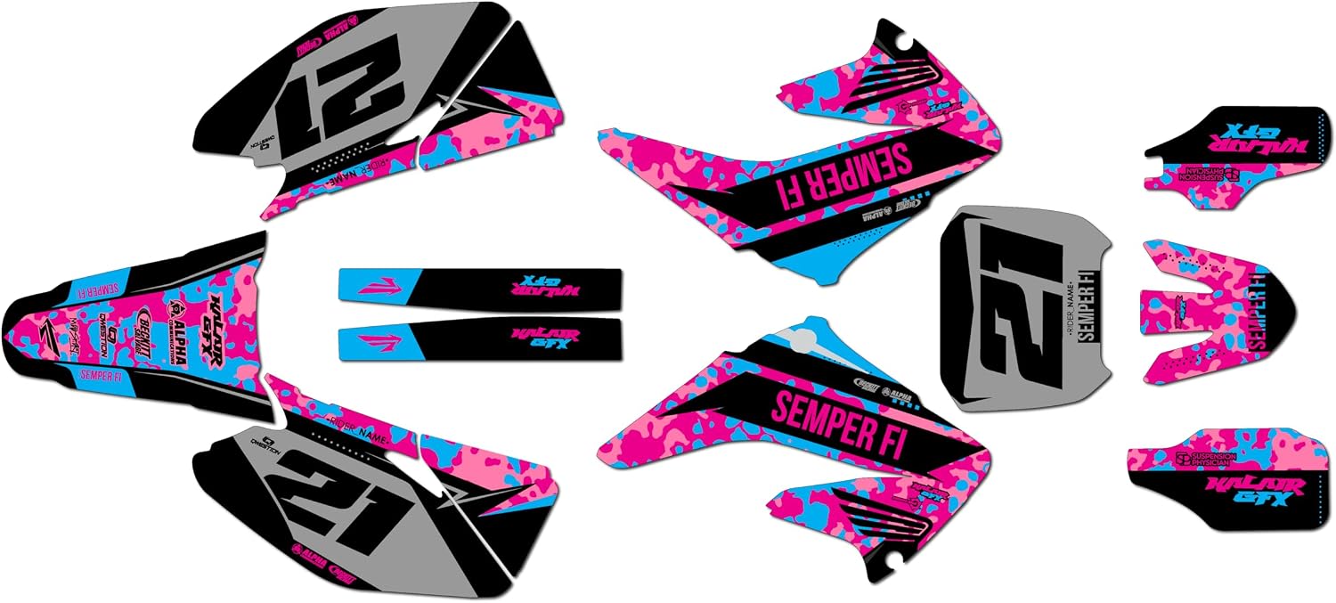 Graphics Kit for Honda CR125/CR250 (2002-2007) Semper Series Smoke 21 Mil - Pro Edition - Dirt pit bike motorcycle sticker, dirtbike racing decal motocross accessories no-plastics