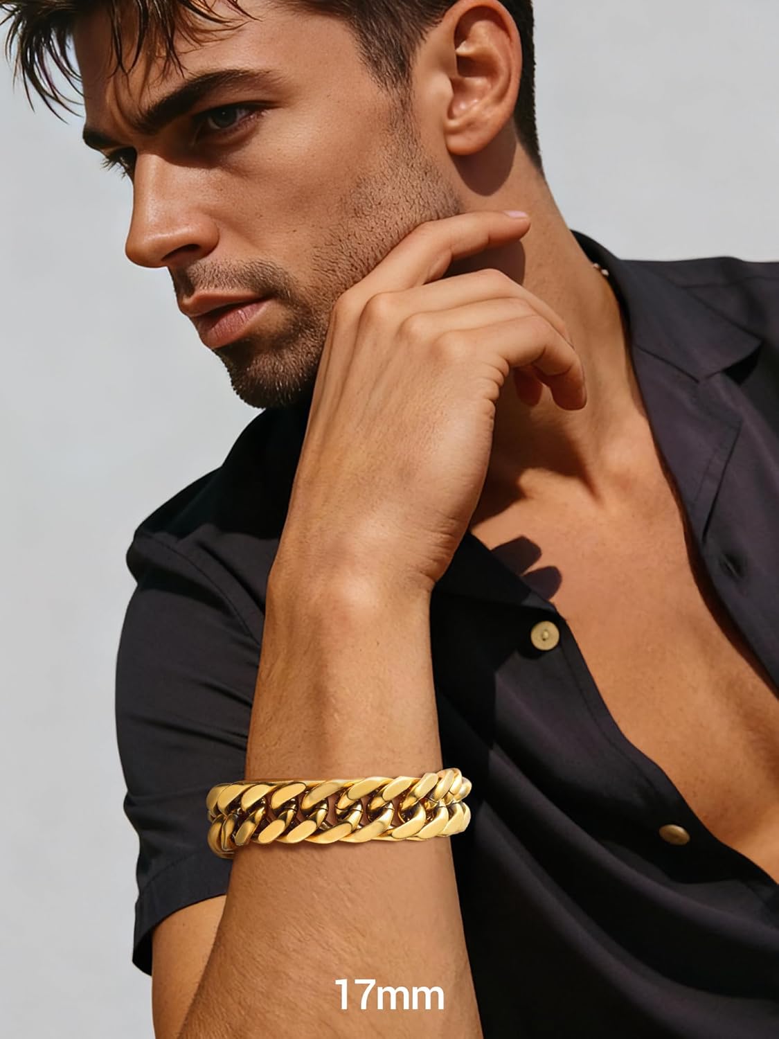 PROSTEEL Stainless Steel Franco Chain Bracelet, Trendy Chunky Bracelets for Men Women, Black/18K Gold Plated, W: 8mm/12mm/17mm, L: 7.5"/8.3"/9", Come Box - Image 3