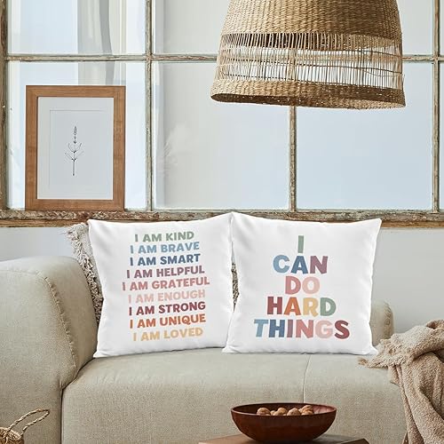 Miniatura 3 de Qvapt Juego de 2 fundas de almohada para el aula, con texto en inglés "I Can Do Hard Things", fundas de almohada positivas para el aula de 18 x 18