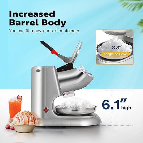 Miniatura 4 de VIVOHOME Trituradora de hielo de doble hoja de 11 pulgadas de altura, 300 W, 2000 rpm, máquina para fabricar cono de nieve, eléctrica plateada con