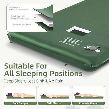 Wevelel Memory Sleeping Pad, 3.1 Ultra-Thick Foam Sleeping Mats for Camping, Easy Inflate&Deflate,9.5 R-Value Insulated Camping Mattress Pad with Pillow, for Car Travel Tent