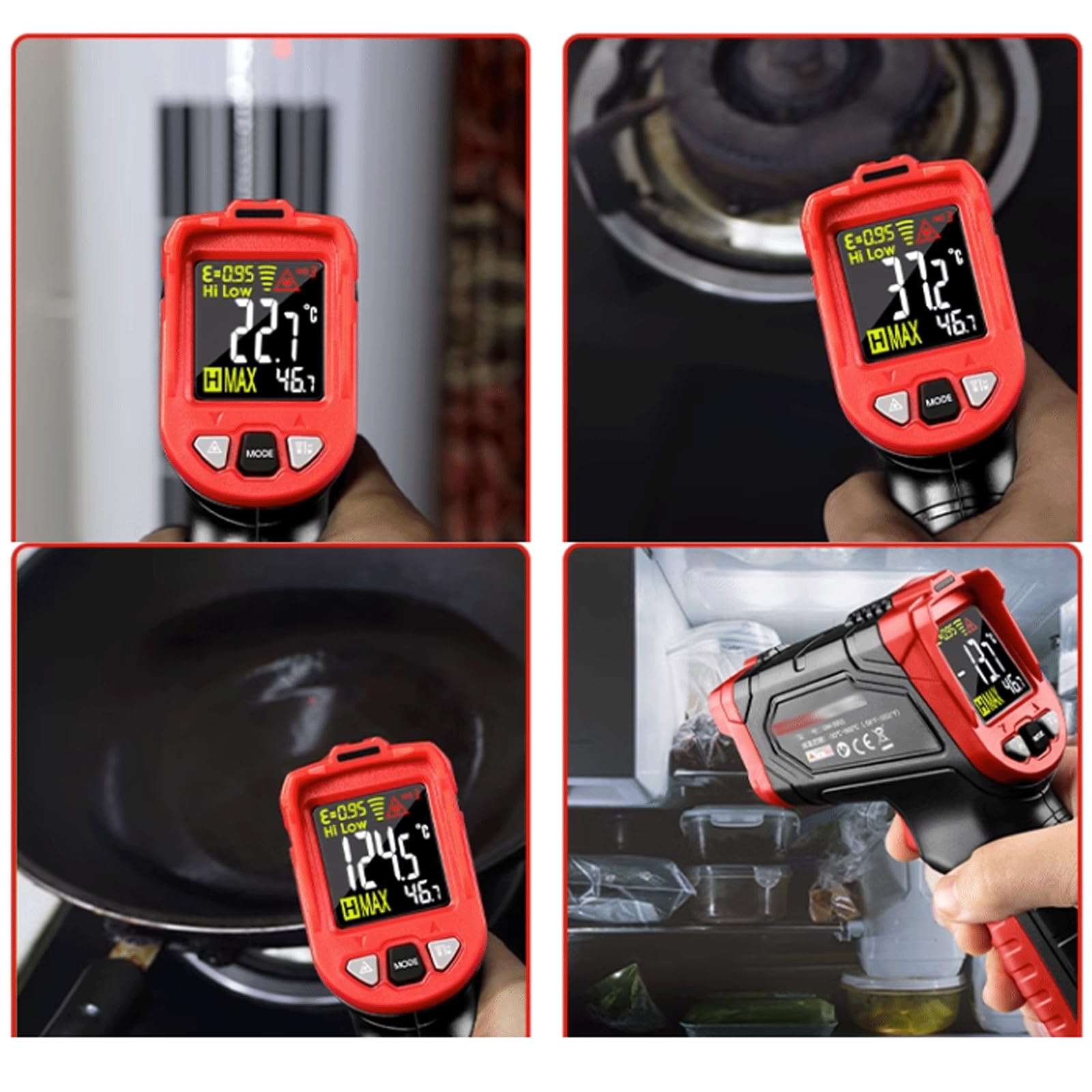 KRILLIQ Rilevatore di Temperatura termometro IR Portatile Senza Contatto con Pistola Digitale con Allarme sonoro e Luminoso per Cucina Industriale