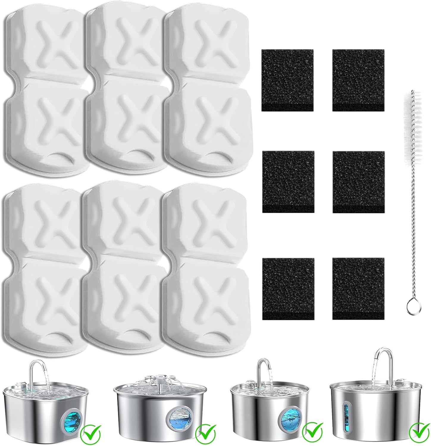Kit de Repuesto de Filtro para Fuente de Agua para Gatos - 6 Filtros y 6 Esponjas