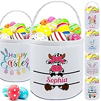 Vista 25 de Cesta de Pascua personalizada con nombre para niñas y niños, cesta de conejo de Pascua personalizada, bolsas de regalo para caza de huevos de Pascua