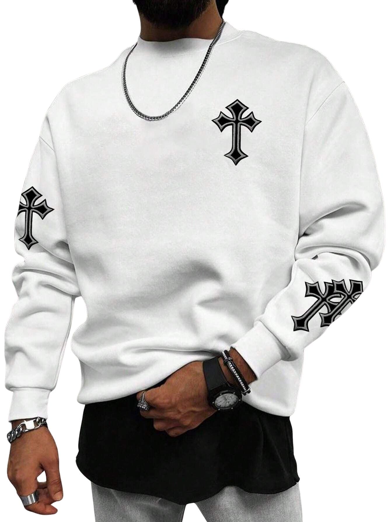 sxv style Jesus Cross Round Neck Long Sleeve Printed Minimalist Sweatshirt-picture-12