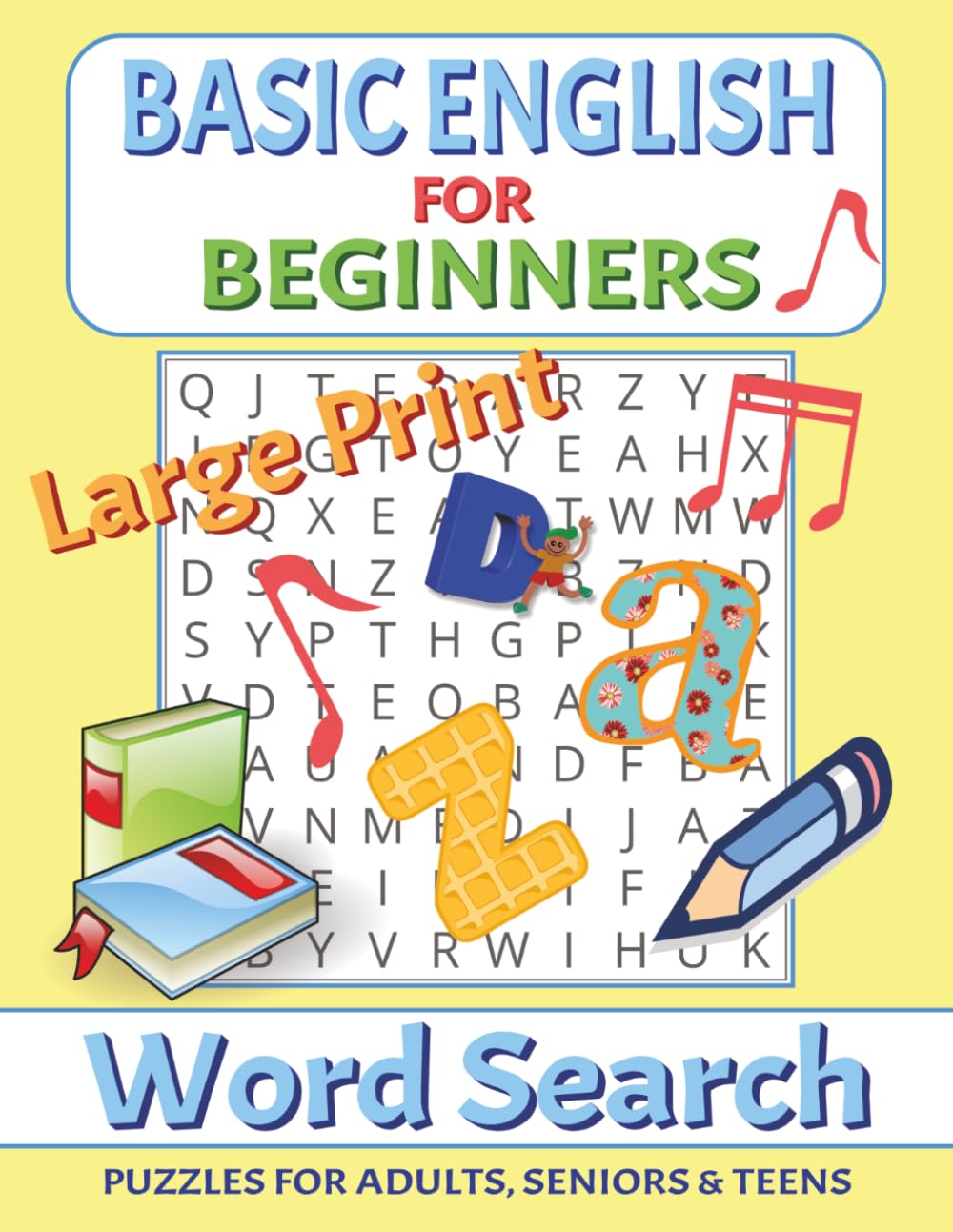 Basic English Word Search Puzzle Book Large Print for Beginners: Word Searches with Large Print about Basic English, ESL, English Learner and More | ... 50+ puzzles ... Gift for Vacations, Holidays
