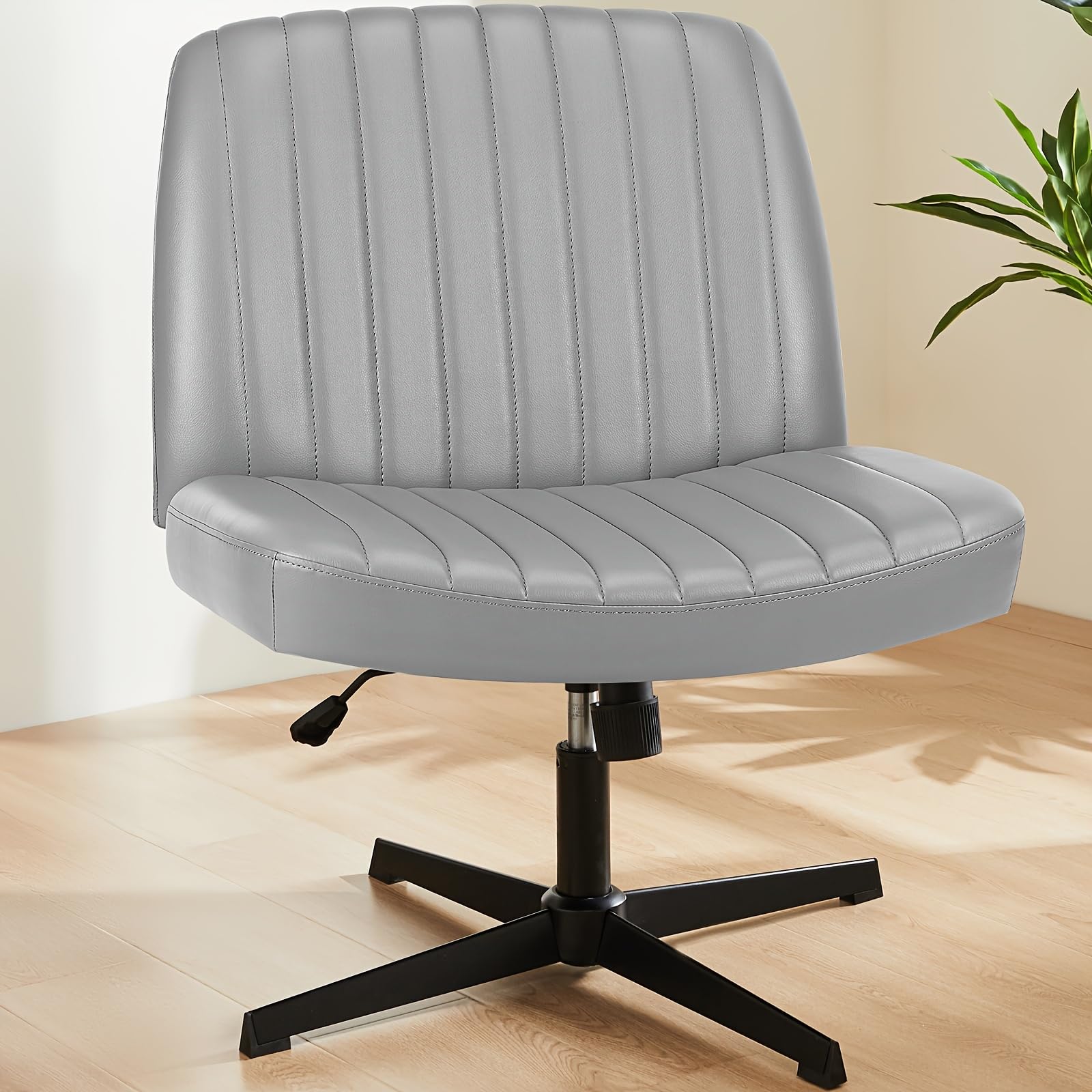 Chaise de bureau sans accoudoirs réglable en cuir PU gris