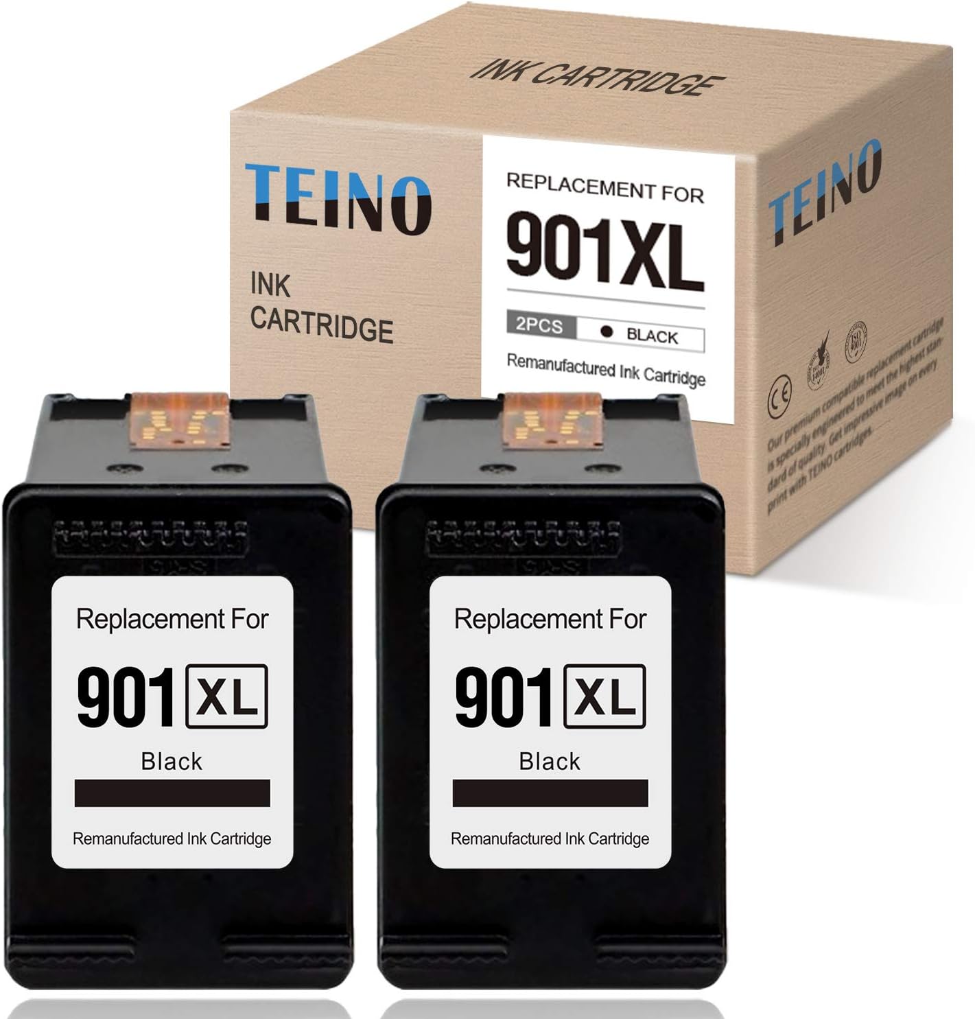 TEINO Remanufactured Ink Cartridge Replacement for HP 901XL 901 Black Ink Cartridges for HP OfficeJet J4500 J4680 J4580 4500 J4524 J4540 (2 Black)