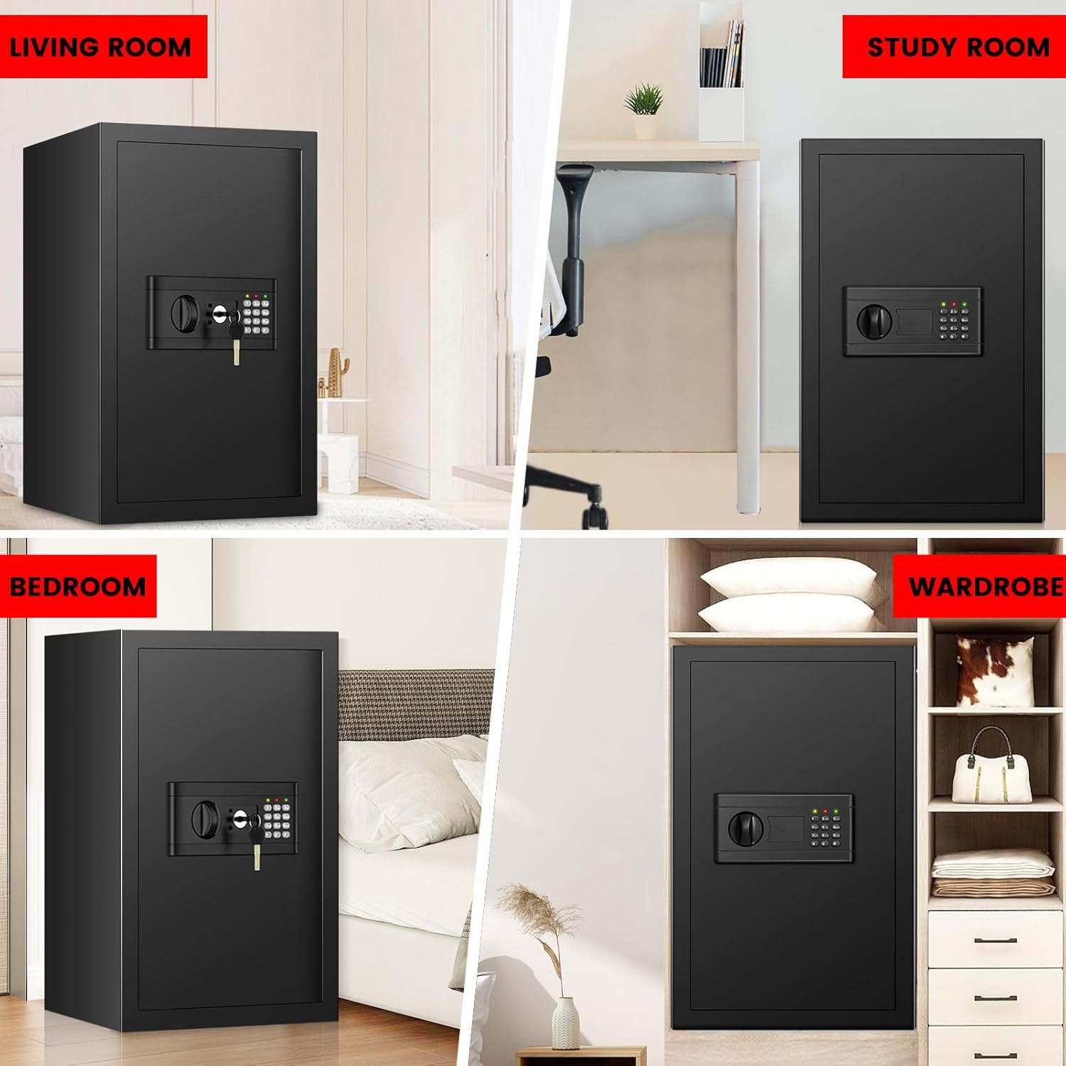 Large Safe, 7.0 Cubic Feet Safe Box With Fireproof Waterproof Bag, Anti-theft Home Document Safes with Digital Keypad, Spare Key, 3 Removable Shelves, Alert System for Home Business Valuables