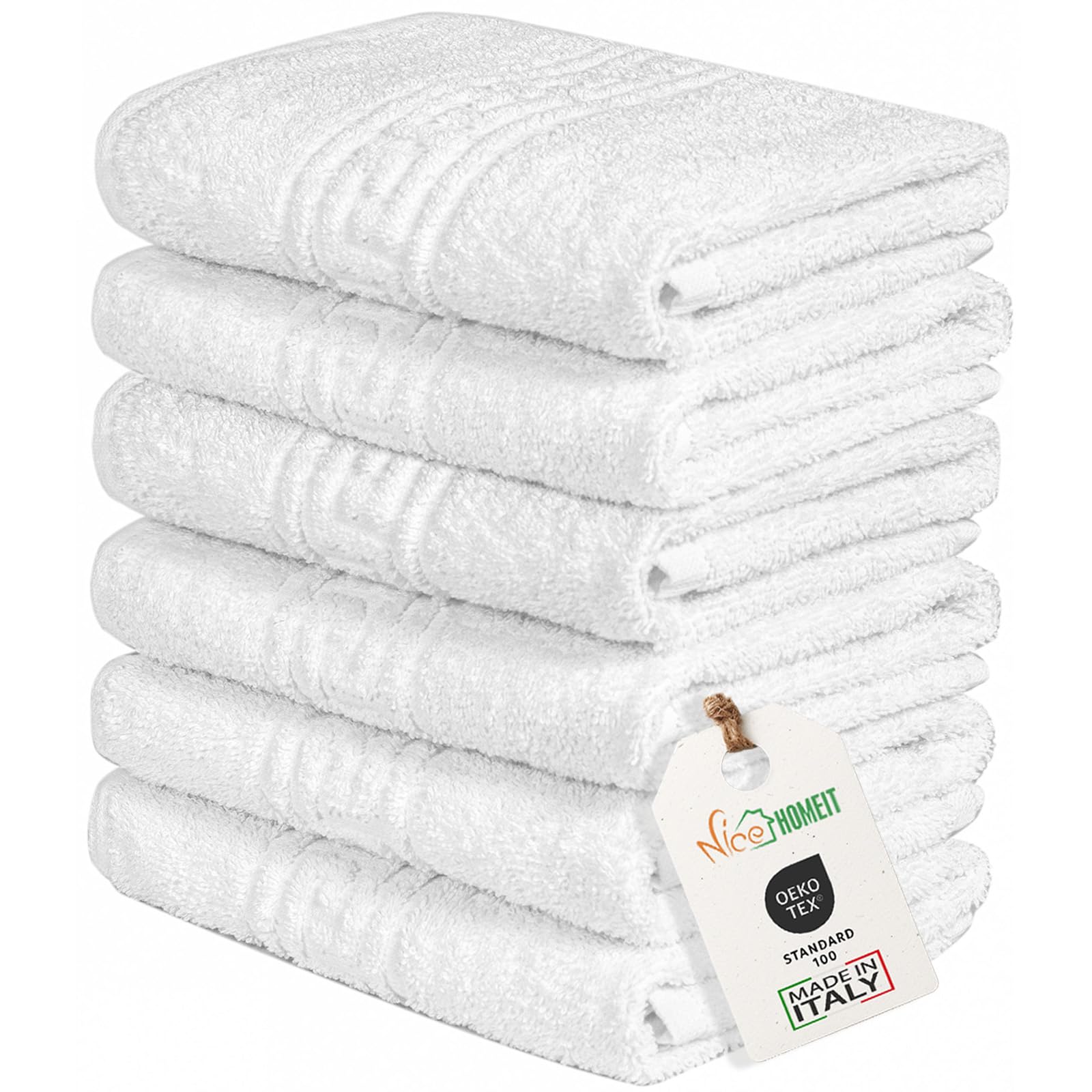 nice homeit Set 6 Asciugamani viso e mani 40x60 cm –Asciugamani bagno in 100% Cotone Filato ad Anello – Extra Morbido e Assorbente. MADE IN ITALY