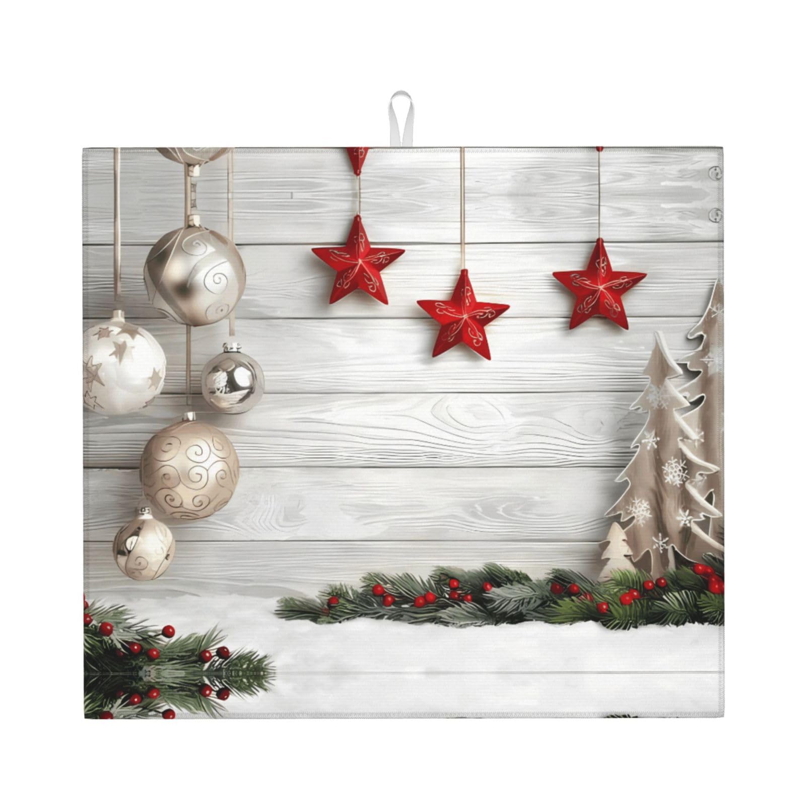HJFCZH Christmas Tree and Bells Prints Kitchen Drying Mat – High-Capacity Absorbent Dish Cover, Engineered with 4x Weight Absorption, Durable Microfiber & Composite Foam Construction