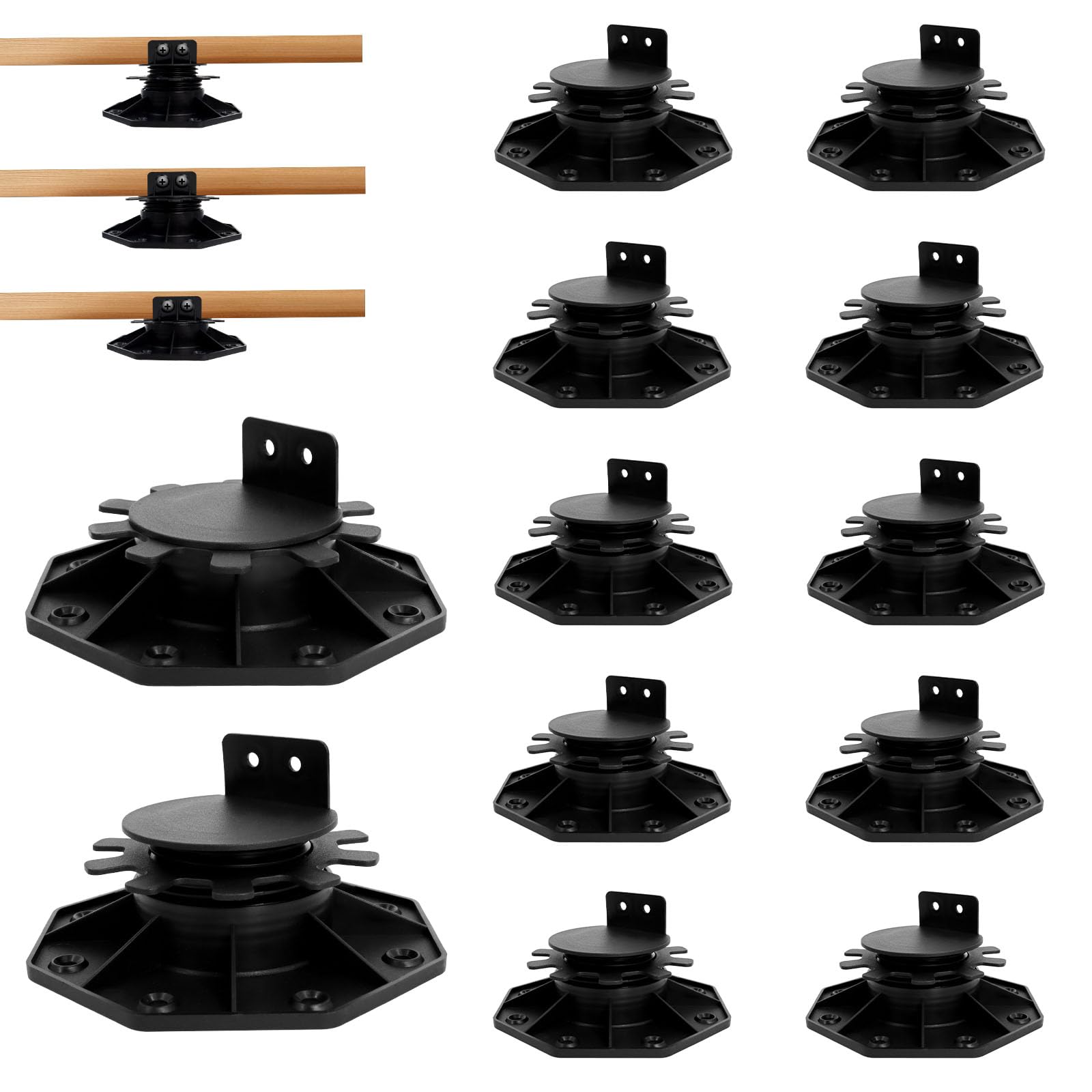 Adjustable Deck Support Pedestal, 12Pack Deck Foundation Support Base for Floating Deck Platform, Deck Blocks Adjustable Plastic Pedestal Paver 1-3/16" to 2-3/8" by MCCKLE