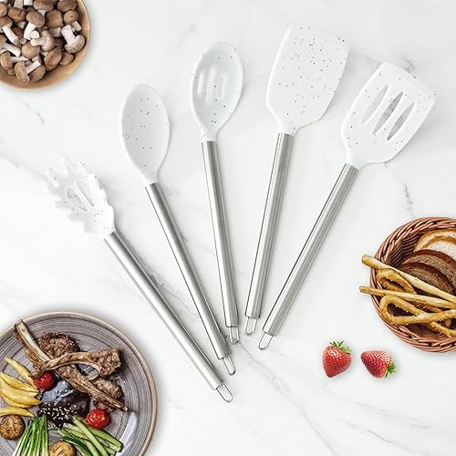 Miniatura 8 de COOK WITH COLOR - Juego de utensilios de cocina de silicona, 5 piezas, fáciles de limpiar, utensilios de cocina para batería de cocina antiadherente