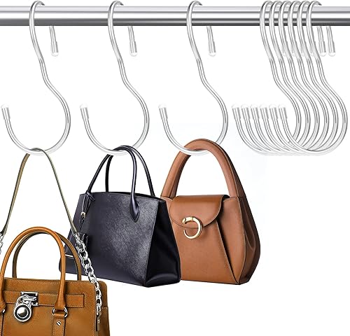 Bewudy Paquete de 12 ganchos en S para colgar, ganchos en S de acero inoxidable resistentes para armario, organizador de armario, gancho en S para