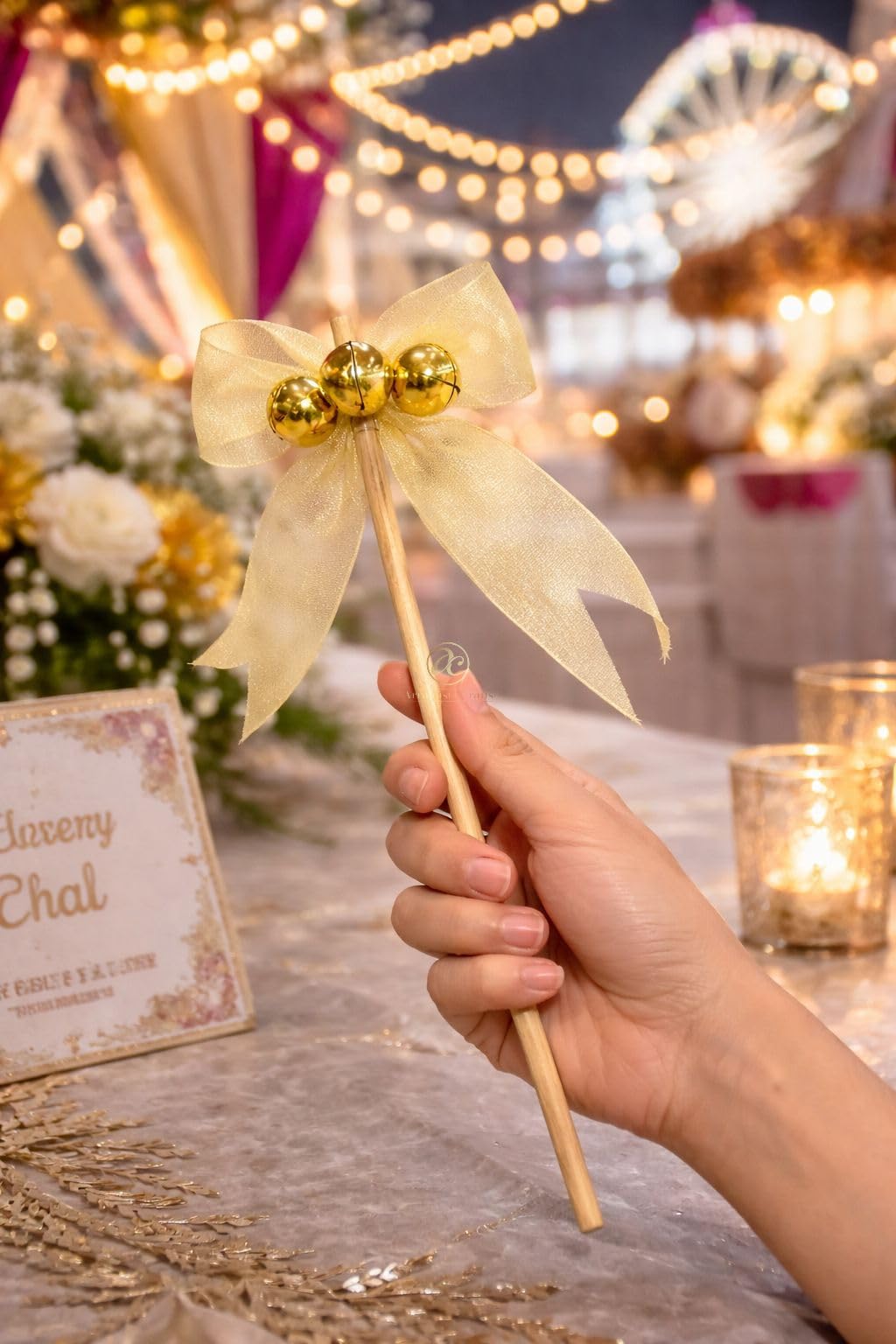 Arrakasta Crafts White Wedding Ghungroo Bell Sticks Set of 20 | Wooden Ribbon Wands for Bride Groom Entry, Sangeet Dance, Phera Ceremony & Baby Shower Decoration Props 2