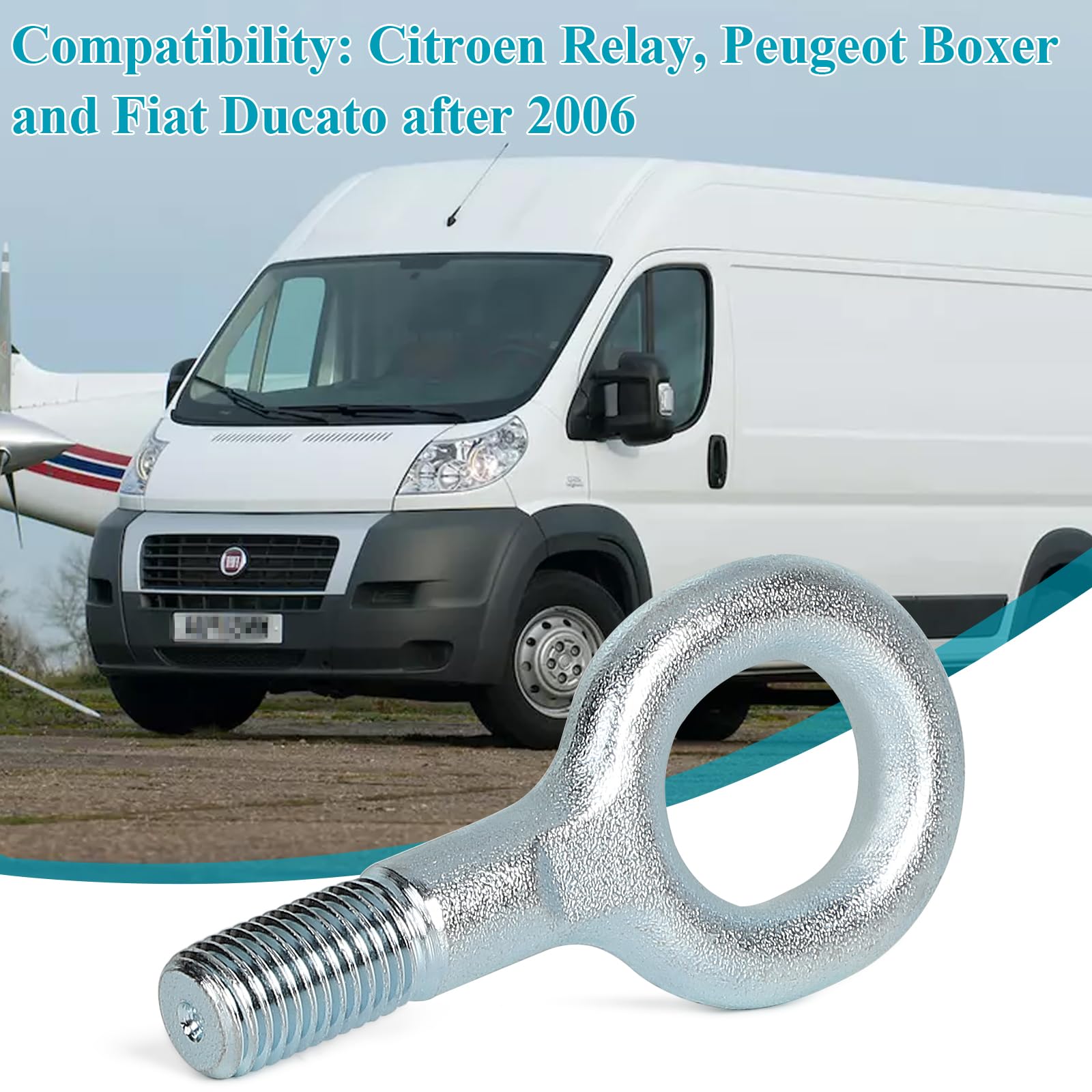 efuturetime hak holowniczy 1348135080 107mm zaczep holowniczy Tow Eye, kompatybilny z FIAT Ducato, Citroen Relay, Peugeot Boxer