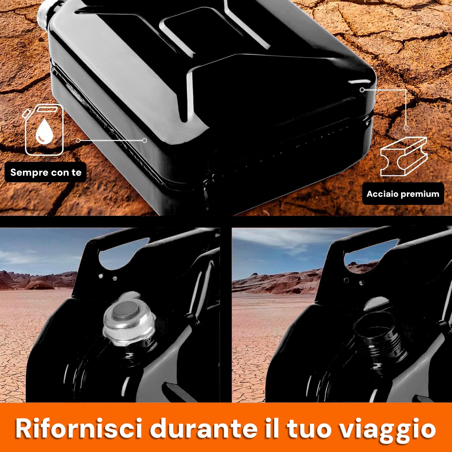Bidón de combustible apto para gasolina, gasóleo, queroseno – con tapón magnético, pintura epoxi resistente, de metal, 20 l
