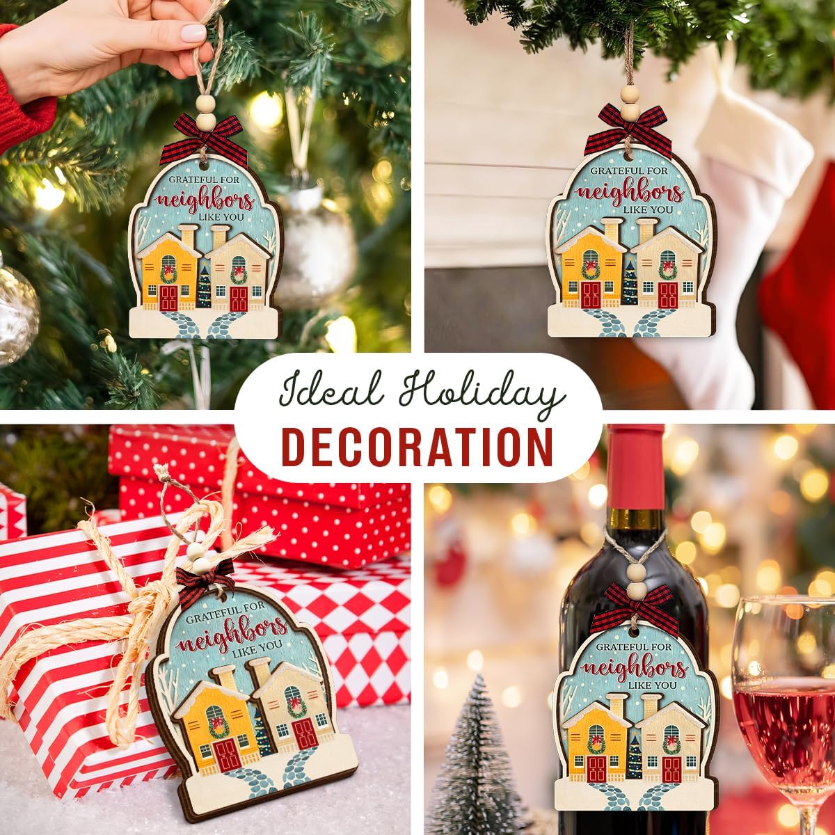 Neighbor Christmas Ornaments 2025 - Thank You Neighbor Gift, Friendship Gifts for Neighbors Friends, Bestie, BFFs - Wooden Friend Ornaments for Women, Men Hanging Christmas Decor - Image 5
