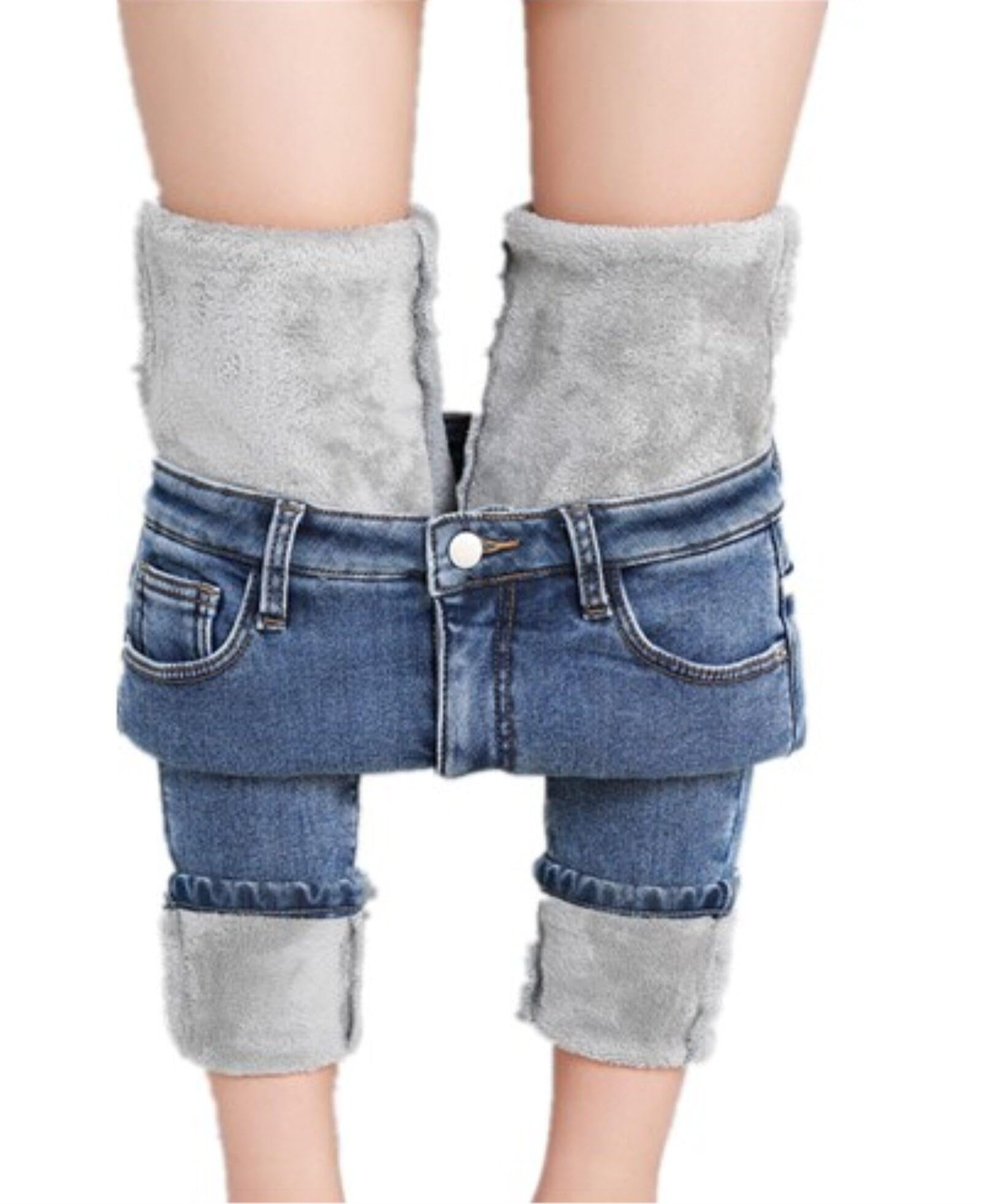 Dkieuyu Fleece Lined Jeans Women,Womens Fleece Lined Jeans Winter Lined Jeans Thermal Warm Jeans High Waisted Denim Pants