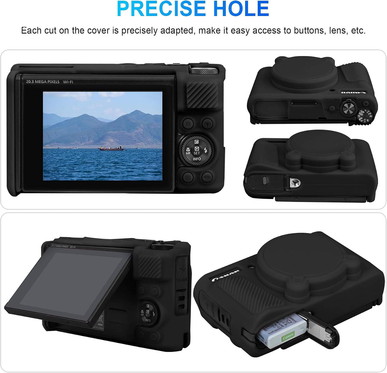 Canboc Case for Canon PowerShot SX740/SX730, Hard Carrying Case + Soft Silicone Protective Cover with Removable Lens Cover, Black