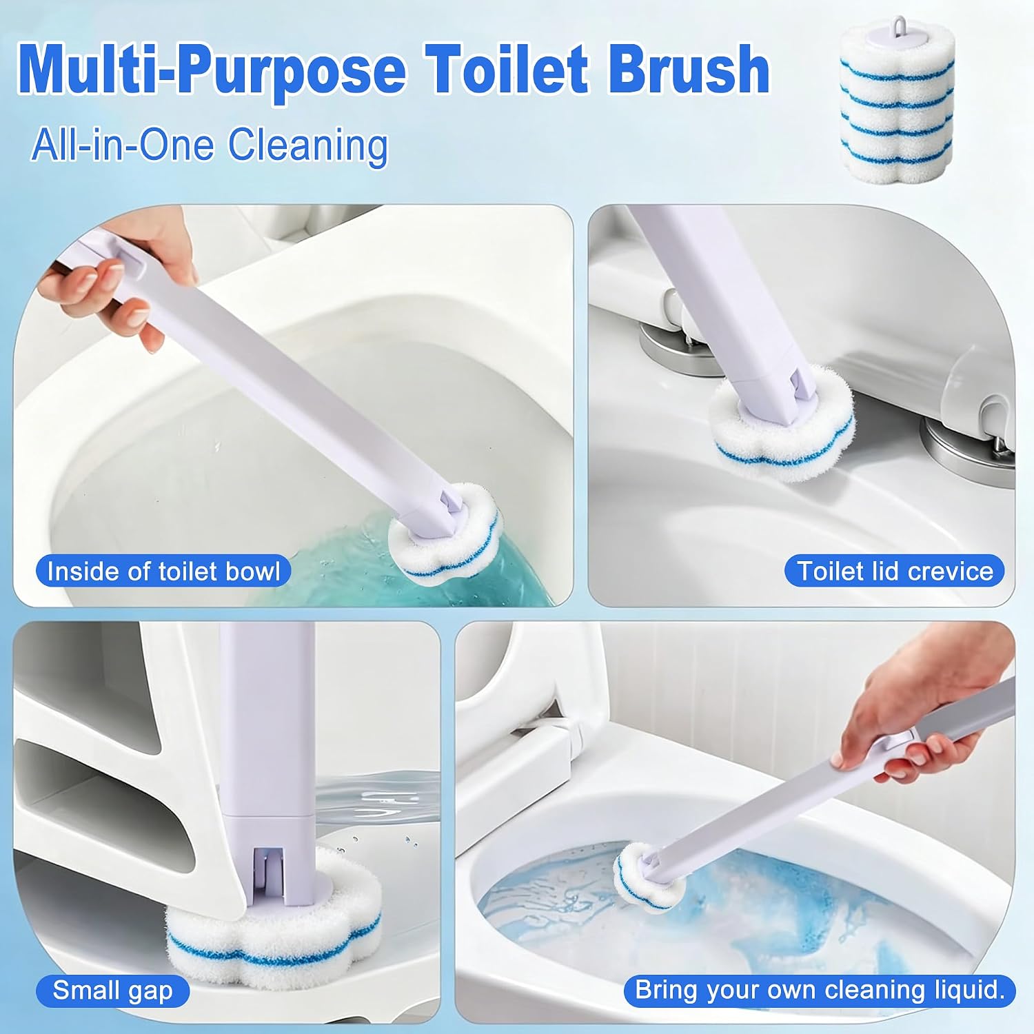 Disposable Toilet Brush and Holder, 2-Piece Wall Mounted Cleaning System with 80 Refills, for Bathroom, Sink and Bathtub