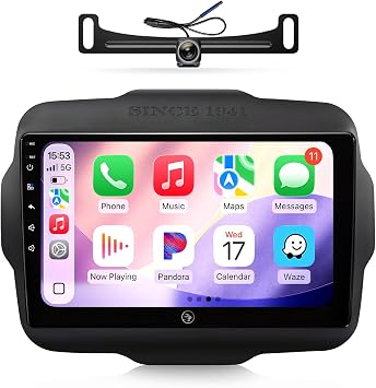 9" Car Radio Stereo Upgrade for Jeep Renegade 2015-2020 Wireless CarPlay Android Auto 4GB+64GB GPS Navigation 5G WiFi Bluetooth Replacement Installation Kit Touch Screen Head Unit