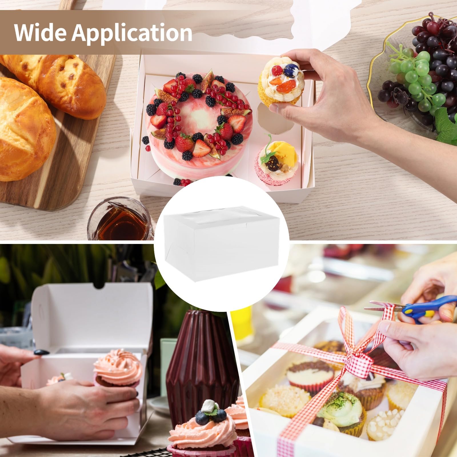 Juego de 12 cajas para tartas con cupcakes, embalaje blanco para mini pasteles y tartas, con una ventana de visualización transparente, perfecto para regalos y panaderías