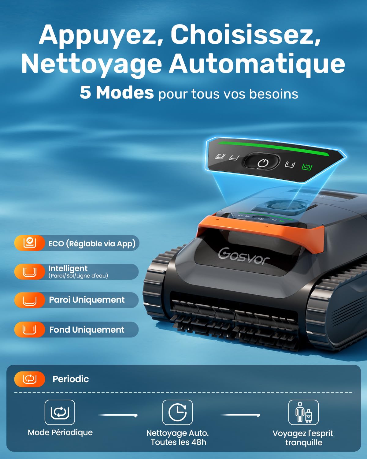 (2026 Nouveau) Gosvor LiteVac G1 Robot Piscine Fond et Parois, 6,9 kg Ultra Léger, Jusqu’à 200 Min d’Autonomie, Double Filtration, Navigation Intelligente & App, pour Piscines Jusqu’à 200 m²