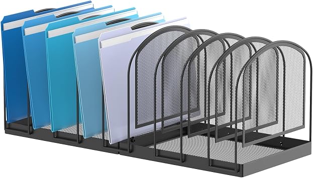 SUPEASY 9-Section File Organizer for Desk, Metal File Folder Holder, Black | 9 Vertical Compartments with Sturdy Metal Base for Office Documents Books Magazines and Laptop