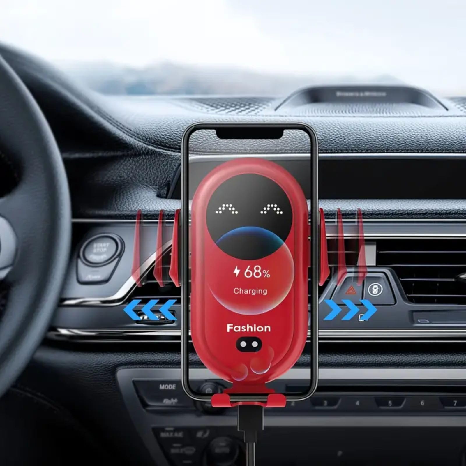 Supporto per telefono da auto da 15 W, caricatore wireless a induzione, blocco automatico intelligente, supporto per caricabatterie da auto wireless, supporto per presa d'aria, per iPhone 15 14 13 12