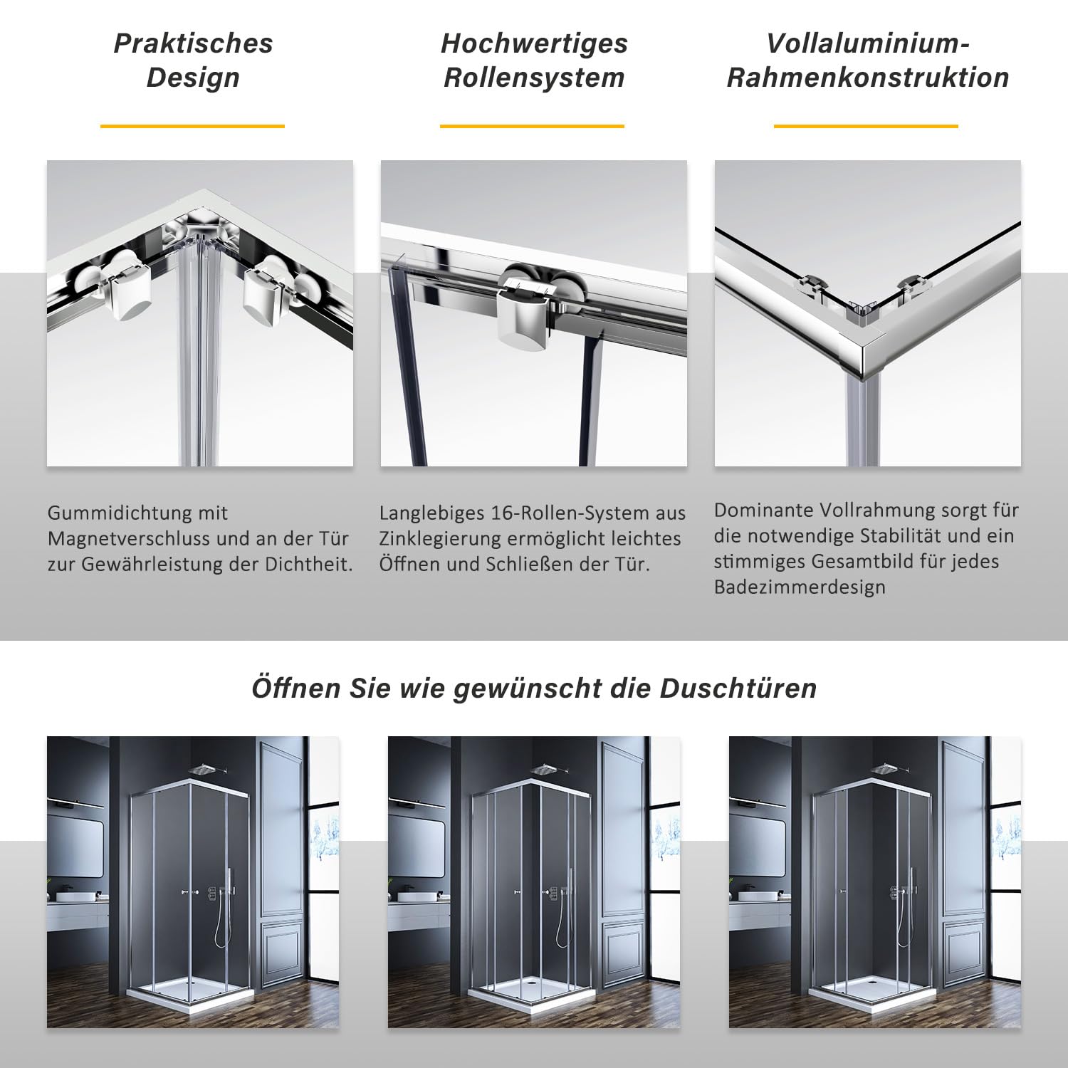 Goezes Duschkabine Eckeinstieg mit Schiebetür 80x80x185cm, Eckeinstieg Duschabtrennung Duschschiebetür Glas Duschkabine Dusche Duschwand 6mm ESG Sicherheitsglas, LINKS & RECHTS MONTIERBAR